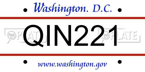 QIN221 District Of Columbia License Plate
