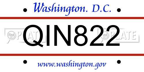 QIN822 District Of Columbia License Plate