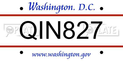 QIN827 District Of Columbia License Plate