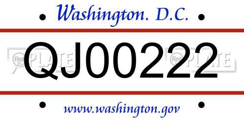 QJ00222 District Of Columbia License Plate