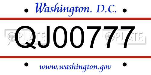 QJ00777 District Of Columbia License Plate
