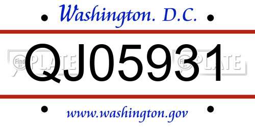 QJ05931 District Of Columbia License Plate