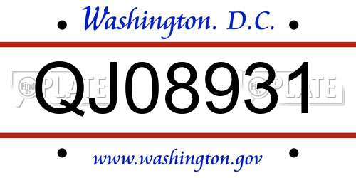 QJ08931 District Of Columbia License Plate