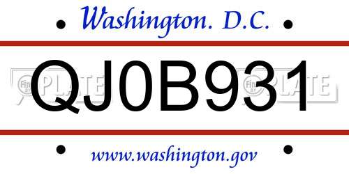 QJ0B931 District Of Columbia License Plate