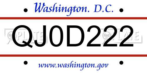 QJ0D222 District Of Columbia License Plate