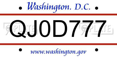 QJ0D777 District Of Columbia License Plate