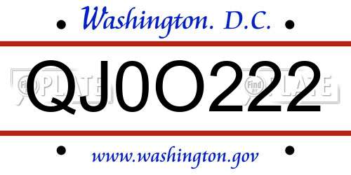 QJ0O222 District Of Columbia License Plate
