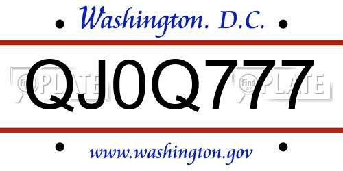 QJ0Q777 District Of Columbia License Plate