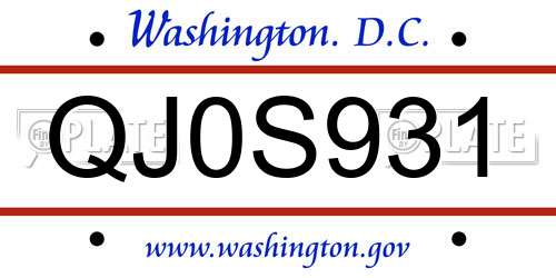 QJ0S931 District Of Columbia License Plate