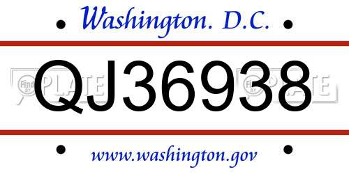 QJ36938 District Of Columbia License Plate