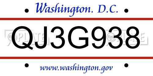 QJ3G938 District Of Columbia License Plate