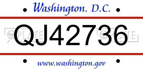 QJ42736 District Of Columbia License Plate