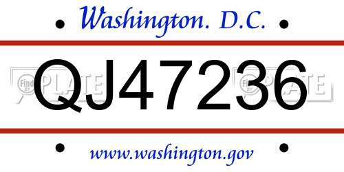 QJ47236 District Of Columbia License Plate