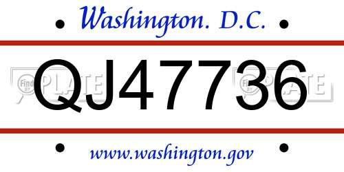 QJ47736 District Of Columbia License Plate