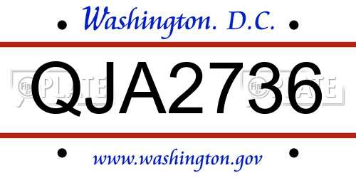 QJA2736 District Of Columbia License Plate