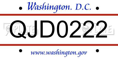 QJD0222 District Of Columbia License Plate