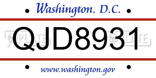 QJD8931 District Of Columbia License Plate