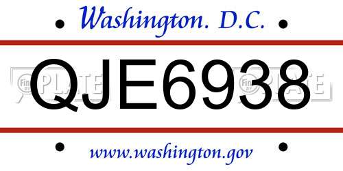 QJE6938 District Of Columbia License Plate