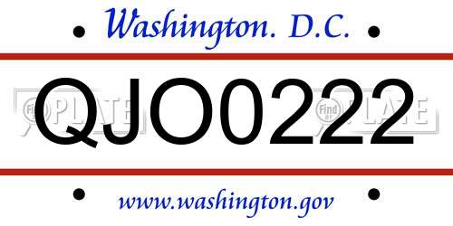 QJO0222 District Of Columbia License Plate
