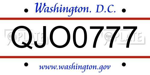 QJO0777 District Of Columbia License Plate