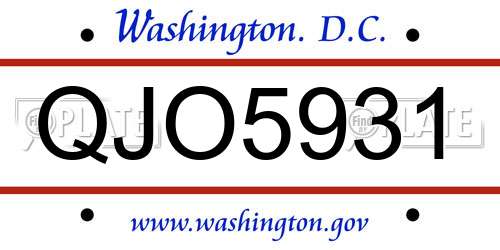 QJO5931 District Of Columbia License Plate