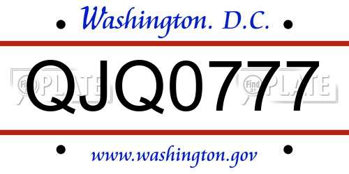 QJQ0777 District Of Columbia License Plate