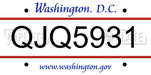 QJQ5931 District Of Columbia License Plate