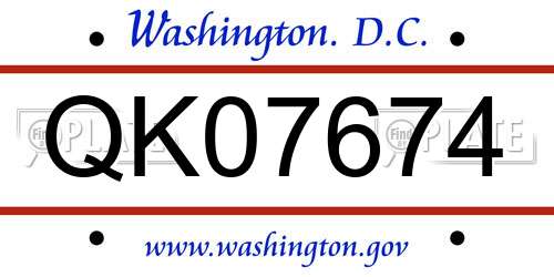 QK07674 District Of Columbia License Plate