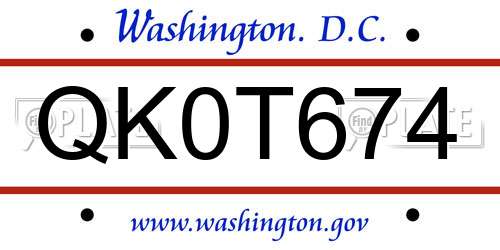 QK0T674 District Of Columbia License Plate