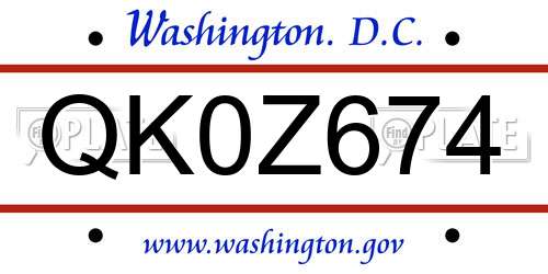 QK0Z674 District Of Columbia License Plate