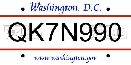 QK7N990 District Of Columbia License Plate