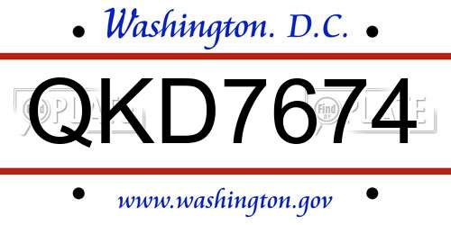 QKD7674 District Of Columbia License Plate