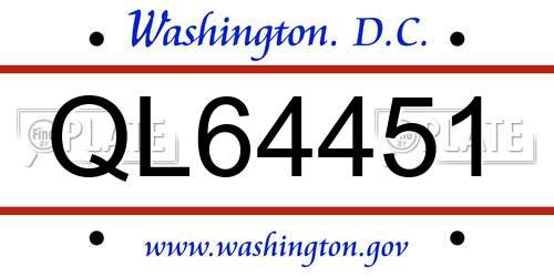 QL64451 District Of Columbia License Plate