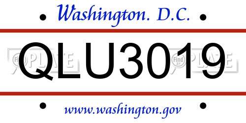 QLU3019 District Of Columbia License Plate