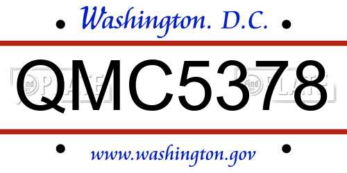QMC5378 District Of Columbia License Plate
