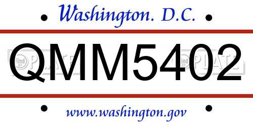 QMM5402 District Of Columbia License Plate