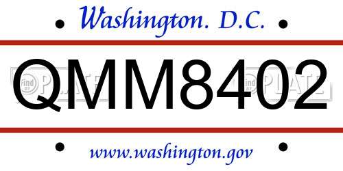 QMM8402 District Of Columbia License Plate