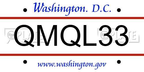QMQL33 District Of Columbia License Plate