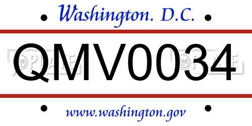 QMV0034 District Of Columbia License Plate