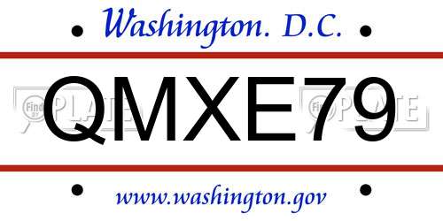 QMXE79 District Of Columbia License Plate