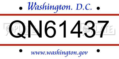 QN61437 District Of Columbia License Plate