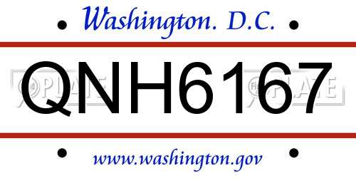 QNH6167 District Of Columbia License Plate