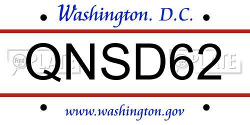 QNSD62 District Of Columbia License Plate