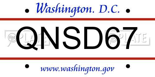 QNSD67 District Of Columbia License Plate