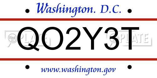 QO2Y3T District Of Columbia License Plate