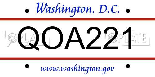 QOA221 District Of Columbia License Plate