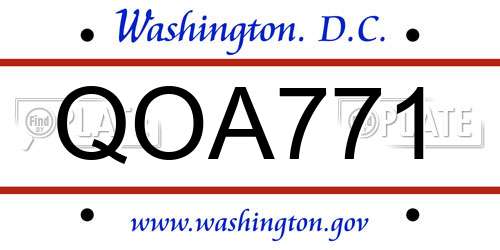 QOA771 District Of Columbia License Plate