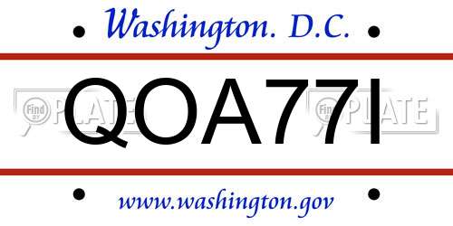 QOA77I District Of Columbia License Plate