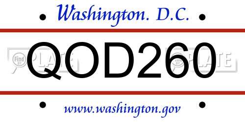 QOD260 District Of Columbia License Plate