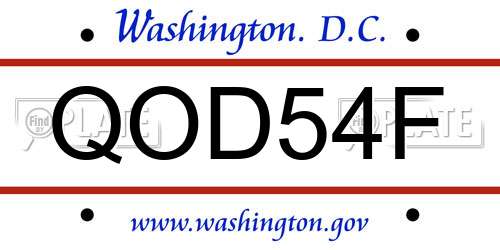 QOD54F District Of Columbia License Plate